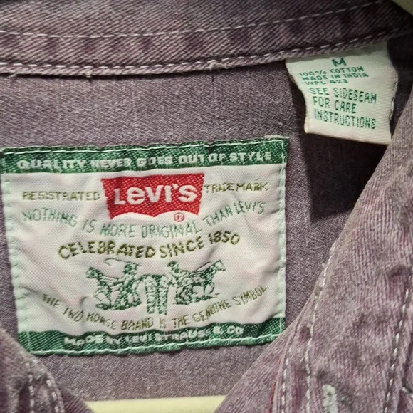 Vintage Levi Strauss Two Horse Brand Button Front Work Shirt Sz M - Picture 2 of 7